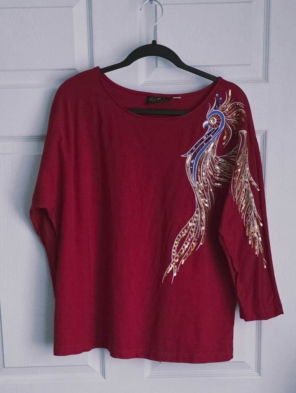Bob Mackie Wearable Art Red Sequin Bird Top XL